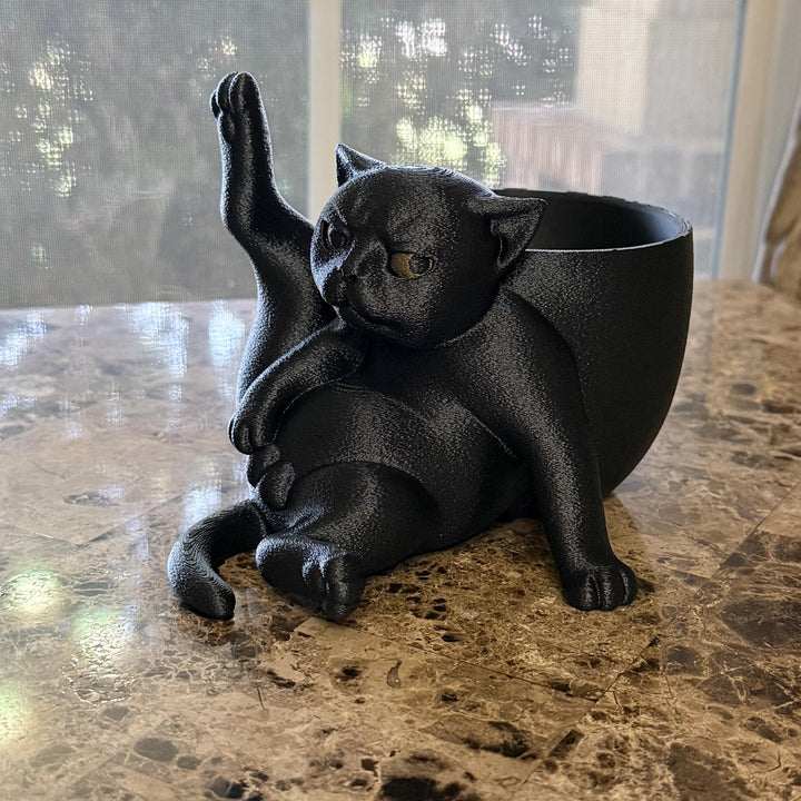 Annoyed Yoga Cat Planter, Funny Cat Succulent Pot, Gothic Black Cat Plant Holder, Quirky Cat Lover Gift, Desk Decor, 3D Printed Planter