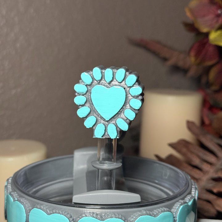 Heart Concho Turquoise Tumbler Boot, straw topper, lid topper, handle charm Stanley, Drink Sleeve Protective Boot, Unique jewelry