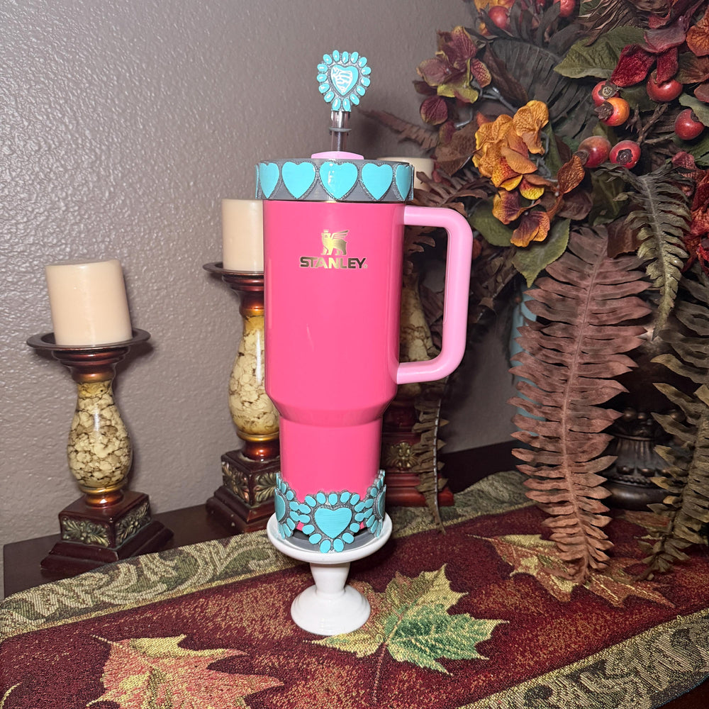 Heart Concho Turquoise Tumbler Boot, straw topper, lid topper, handle charm Stanley, Drink Sleeve Protective Boot, Unique jewelry