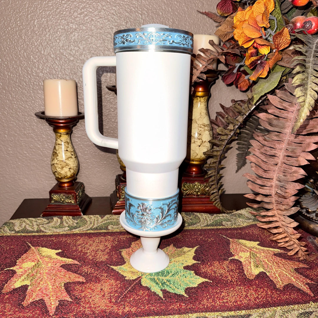 Frost Blue and Silver Fancy Lace Tumbler Boot or Halo Accessory Collection for tumblers, Stanley accessories