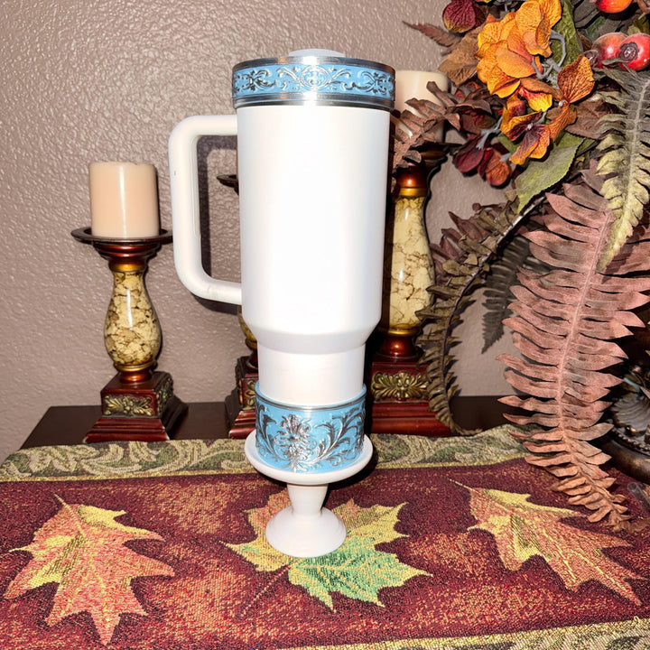 Frost Blue and Silver Fancy Lace Tumbler Boot or Halo Accessory Collection for tumblers, Stanley accessories