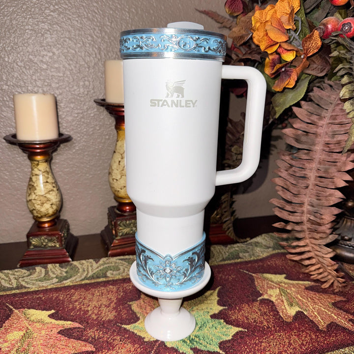 Frost Blue and Silver Fancy Lace Tumbler Boot or Halo Accessory Collection for tumblers, Stanley accessories