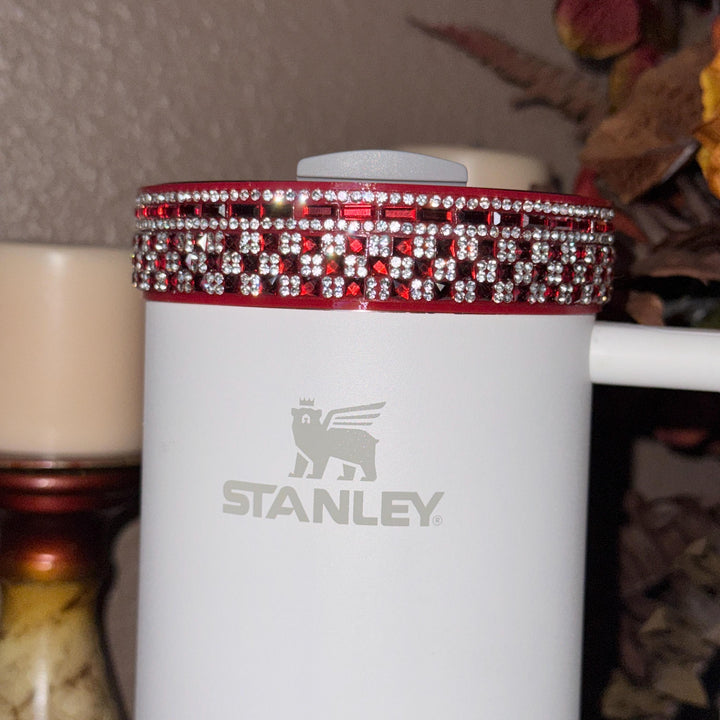 Red and Silver Rhinestone Tumbler Boot or Halo, Bling Sparkle Cup Sleeve, Stanley and other brand Accessories, Unique Gift