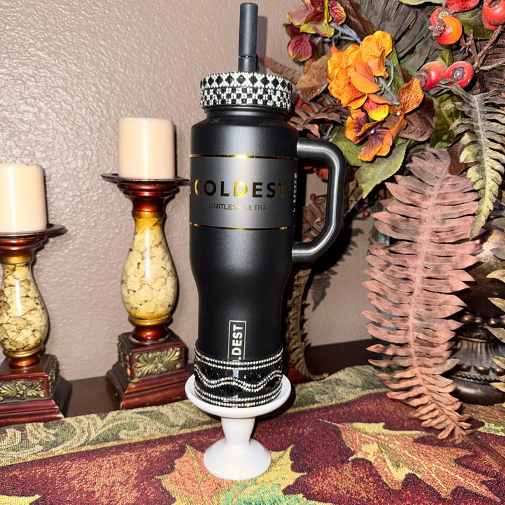 Black and Silver Rhinestone Tumbler accessories, bling collar halo boot, fits Stanley and Coldest tumblers, unique gift