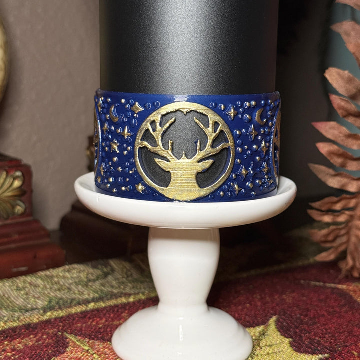 Deer Moon Tumbler Boot, Fathers Day, fits Stanley, Hydrojug, Coldest Tumblers and others, Unique Hunting Gift, navy gold matching colors
