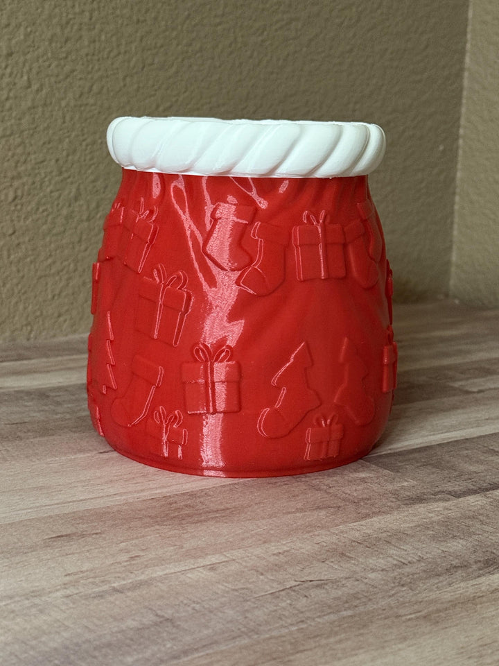 Santa Sack Planter Vase, Christmas Flower Pot, Holiday Centerpiece, Red White Christmas Decor, 3D Printed Gift Holder