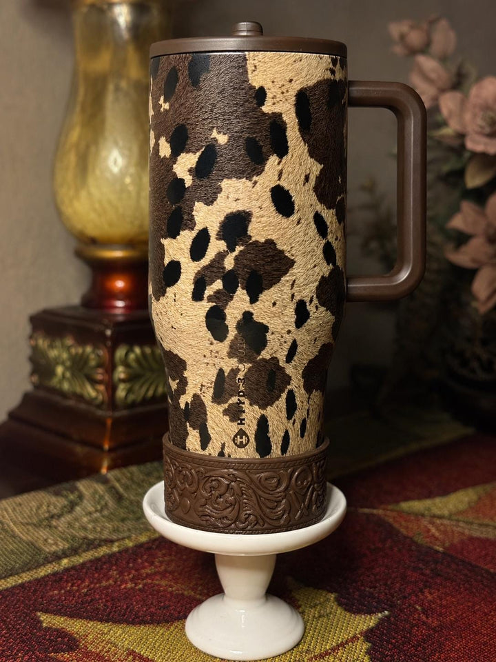 Appoloosa Tooled Leather Tumbler Boot, fits HydroJug, Stanley, and Coldest Tumblers