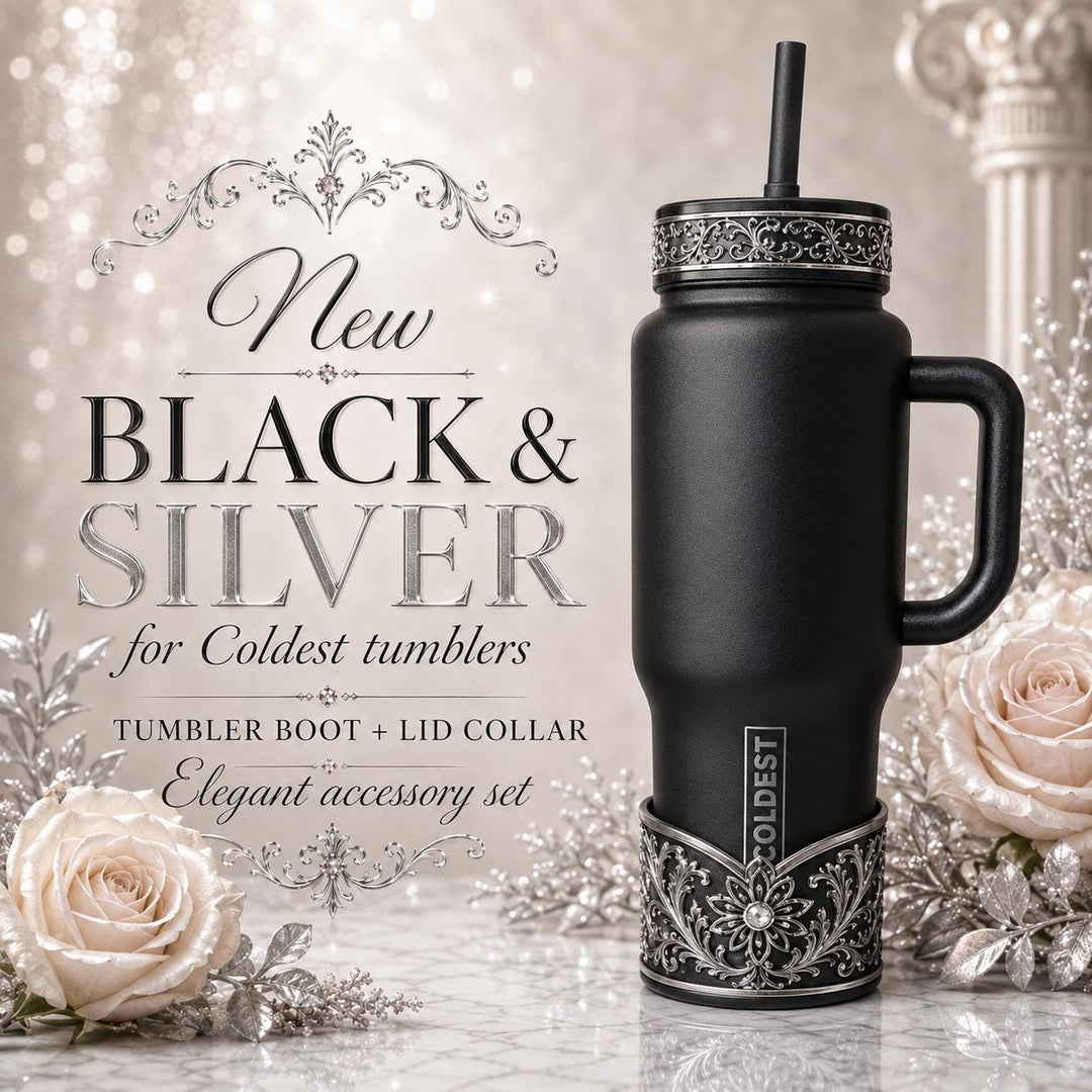 Elegant Black and Silver Fancy Lace Tumbler Boot, Halo or lid collar Accessory Collection for tumblers, Stanley and Coldest accessories