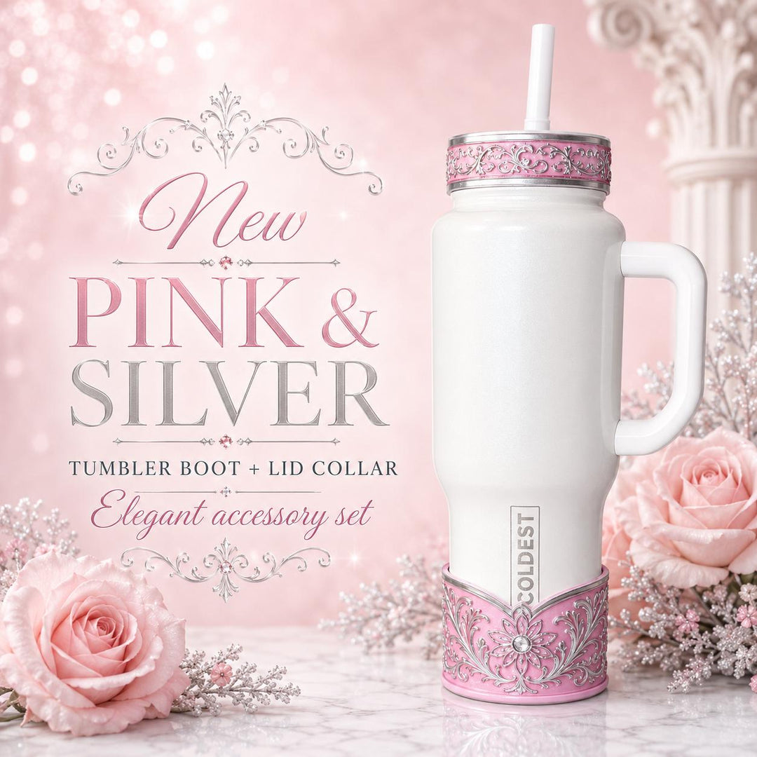 Elegant Pink and Silver Fancy Lace Tumbler Boot, Halo or lid collar Accessory Collection for tumblers, Stanley and Coldest accessories