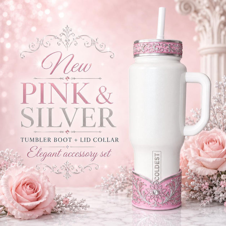 Elegant Pink and Silver Fancy Lace Tumbler Boot, Halo or lid collar Accessory Collection for tumblers, Stanley and Coldest accessories