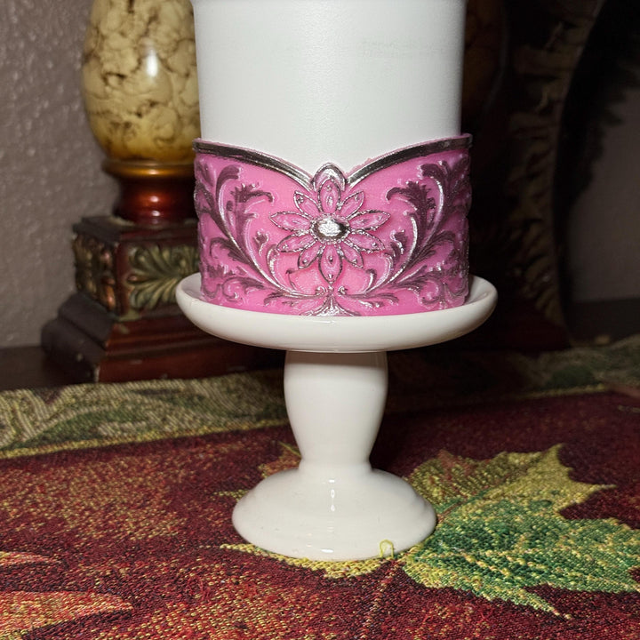 Elegant Pink and Silver Fancy Lace Tumbler Boot, Halo or lid collar Accessory Collection for tumblers, Stanley and Coldest accessories