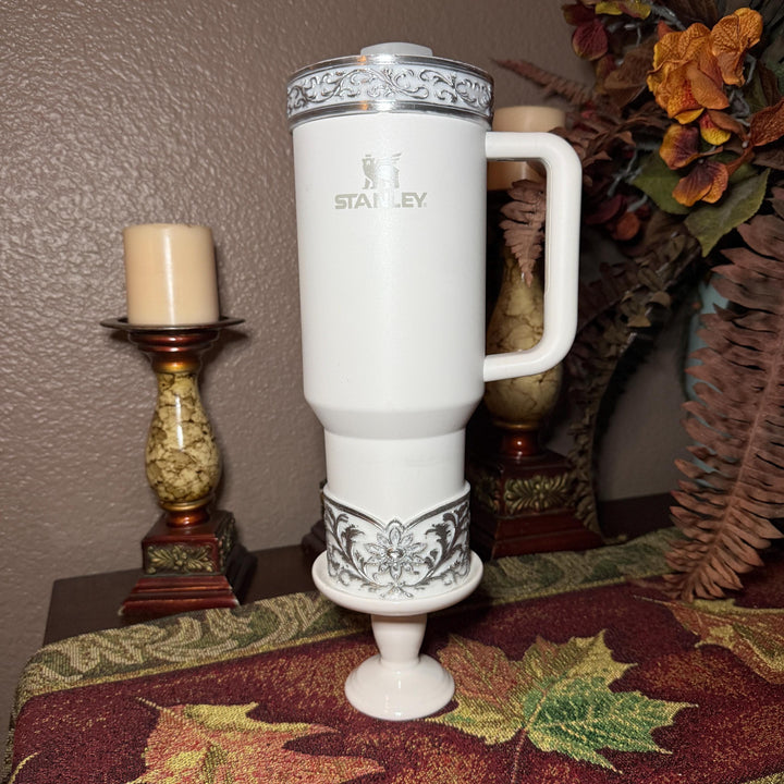 Elegant Pink and Silver Fancy Lace Tumbler Boot, Halo or lid collar Accessory Collection for tumblers, Stanley and Coldest accessories