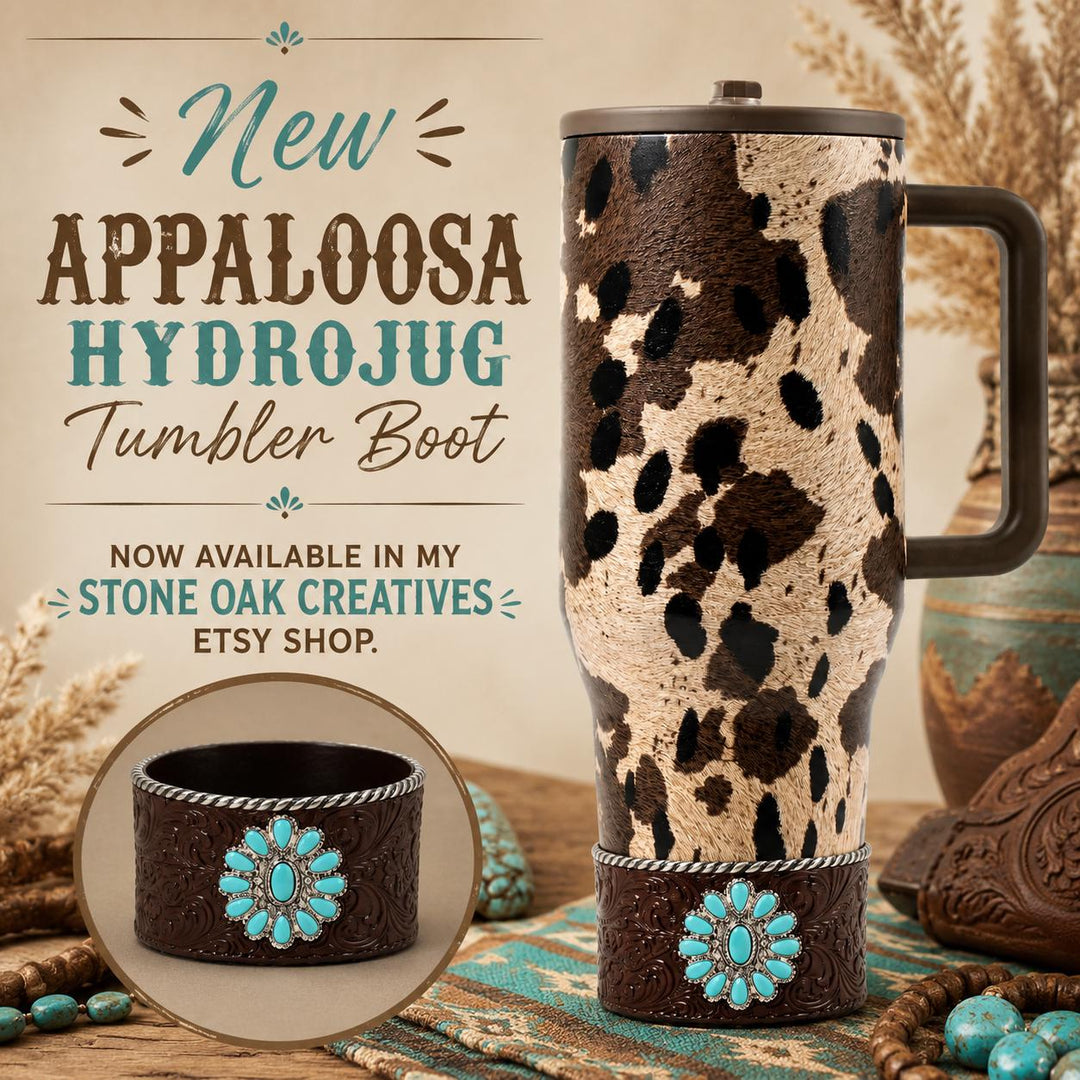 Appoloosa Tooled Leather Tumbler Boot, fits HydroJug, Stanley, and Coldest Tumblers