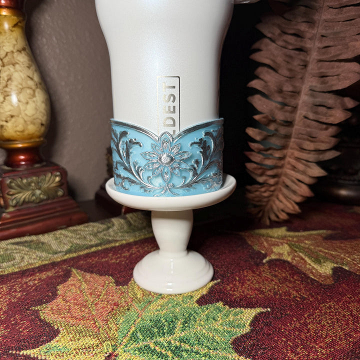 Frost Blue and Silver Fancy Lace Tumbler Boot or Halo Accessory Collection for tumblers, Stanley accessories