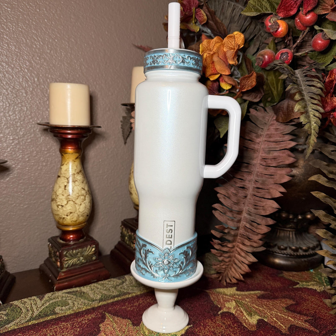 Frost Blue and Silver Fancy Lace Tumbler Boot or Halo Accessory Collection for tumblers, Stanley accessories