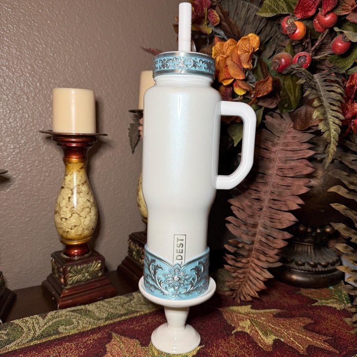Frost Blue and Silver Fancy Lace Tumbler Boot or Halo Accessory Collection for tumblers, Stanley accessories