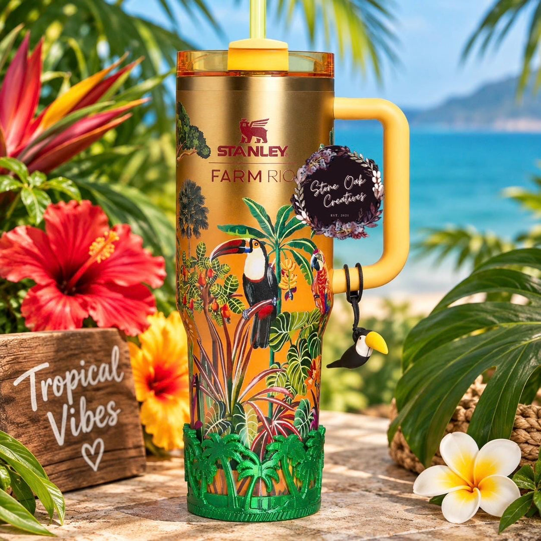 Beach Palm Tree Tumbler Boot, Unique Gift, Hydrojug, Stanley, and others