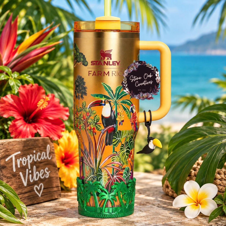 Beach Palm Tree Tumbler Boot, Unique Gift, Hydrojug, Stanley, and others