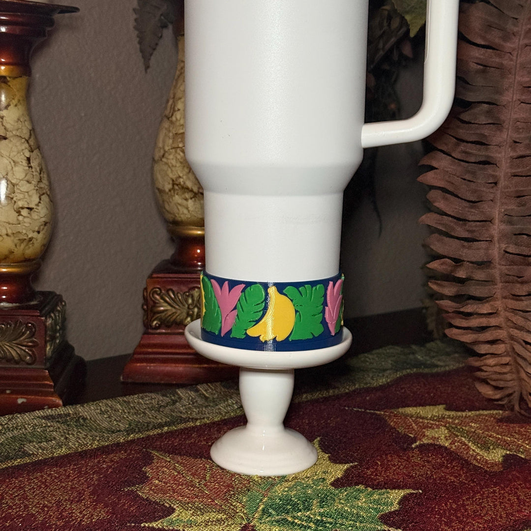 Tropical Tumbler Boot, banana leaves, banana, flowers, Unique Gift for Stanley and other tumblers, fits Farm Rio Painted Bananas