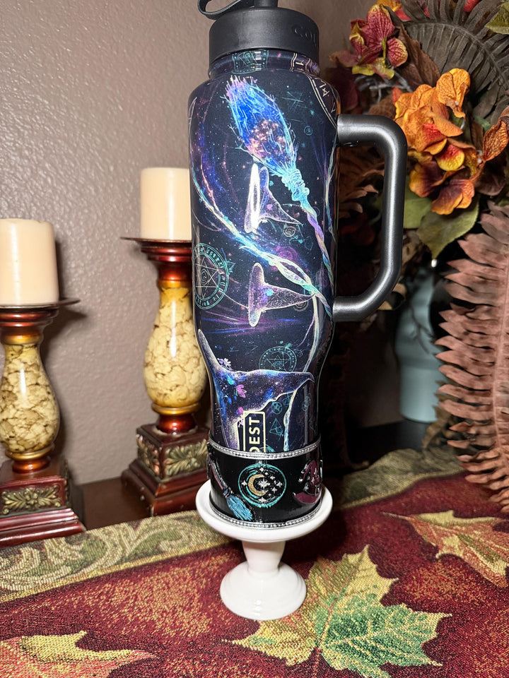Wizarding Skies Wizard Broom Moon Stars Tumbler boot for Coldest and Stanley Tumblers, unique gift accessories