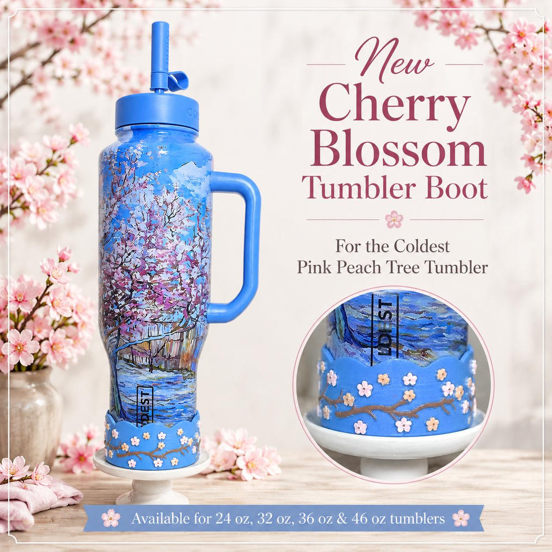 Cherry Blossom Tumbler Boot, Pink Peach Tree, Spring Floral Flower, fits Stanley, Coldest, HydroJug Owala and more.