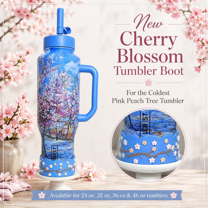 Cherry Blossom Tumbler Boot, Pink Peach Tree, Spring Floral Flower, fits Stanley, Coldest, HydroJug Owala and more.