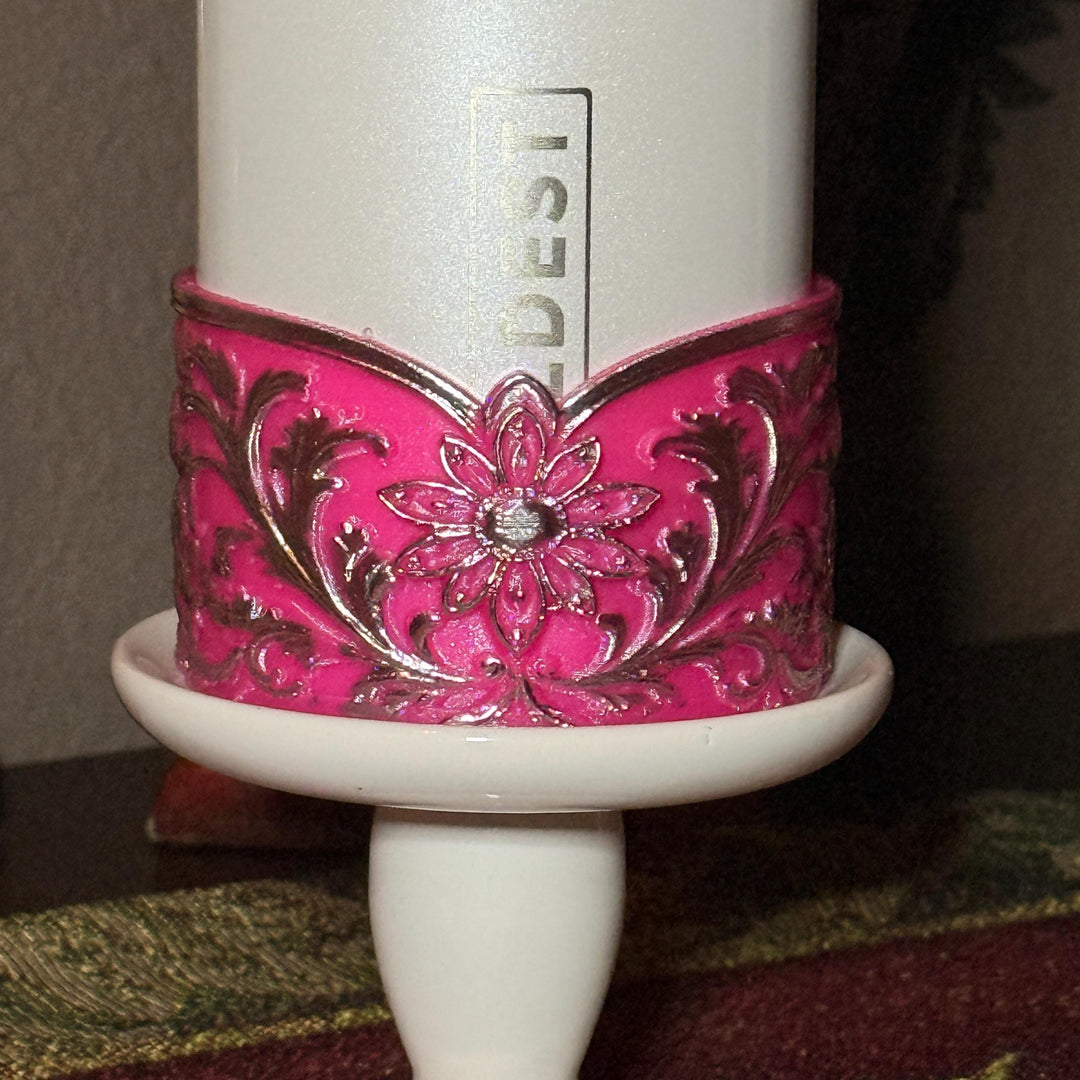 Elegant Hot Pink and Silver Fancy Lace Tumbler Boot, Halo or lid collar Accessory Collection for Stanley and Coldest, Pink Moonlight Floral
