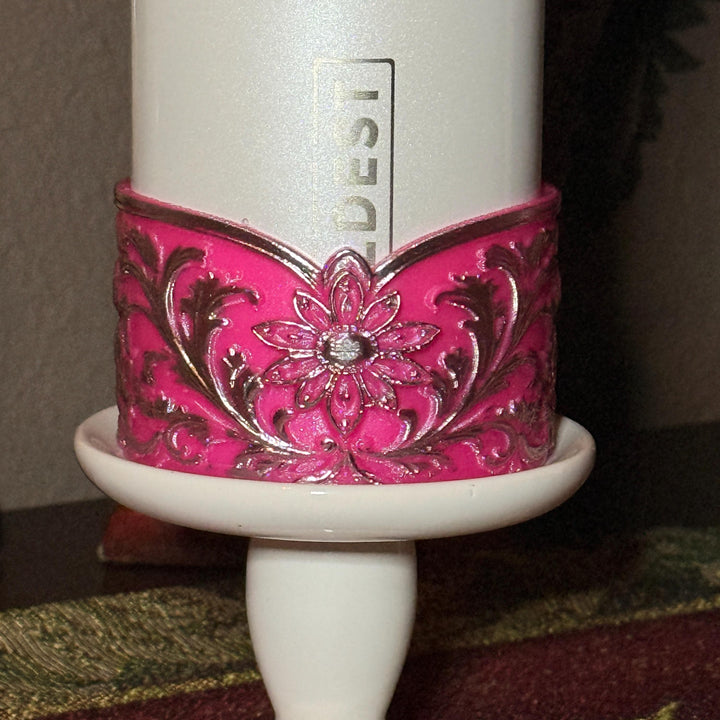 Elegant Hot Pink and Silver Fancy Lace Tumbler Boot, Halo or lid collar Accessory Collection for Stanley and Coldest, Pink Moonlight Floral