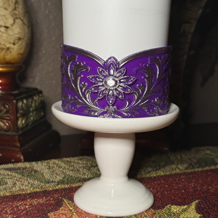 Elegant Purple and Silver Fancy Lace Tumbler Boot, Halo or lid collar Collection for tumblers, Stanley and Coldest Secret Garden accessories