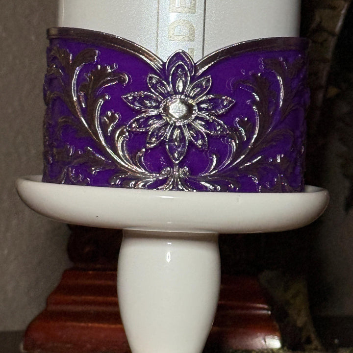 Elegant Purple and Silver Fancy Lace Tumbler Boot, Halo or lid collar Collection for tumblers, Stanley and Coldest Secret Garden accessories