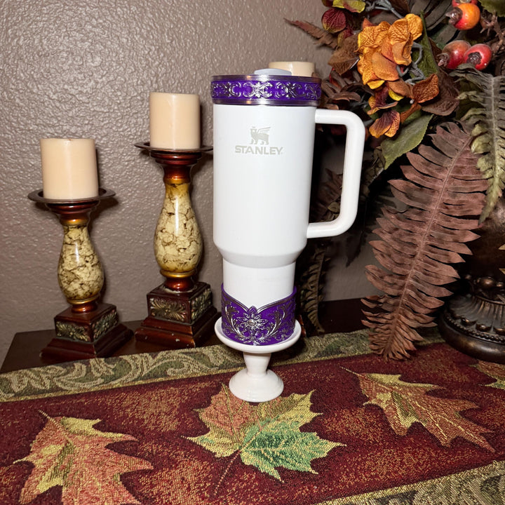Elegant Purple and Silver Fancy Lace Tumbler Boot, Halo or lid collar Collection for tumblers, Stanley and Coldest Secret Garden accessories
