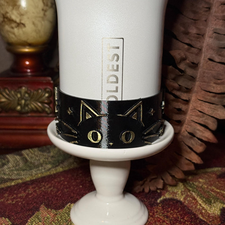 Whisker Cat Tumbler Boot, black with gold accents, Coldest Glowie Meow, Fit's Stanley and Coldest Tumblers, Protective Sleeve
