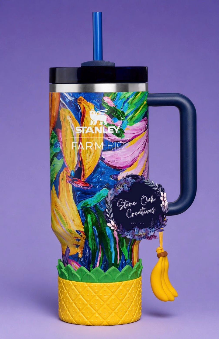 Tropical Pineapple Tumbler Boot, Unique Gift for Stanley and other tumblers, fits Farm Rio Painted Bananas
