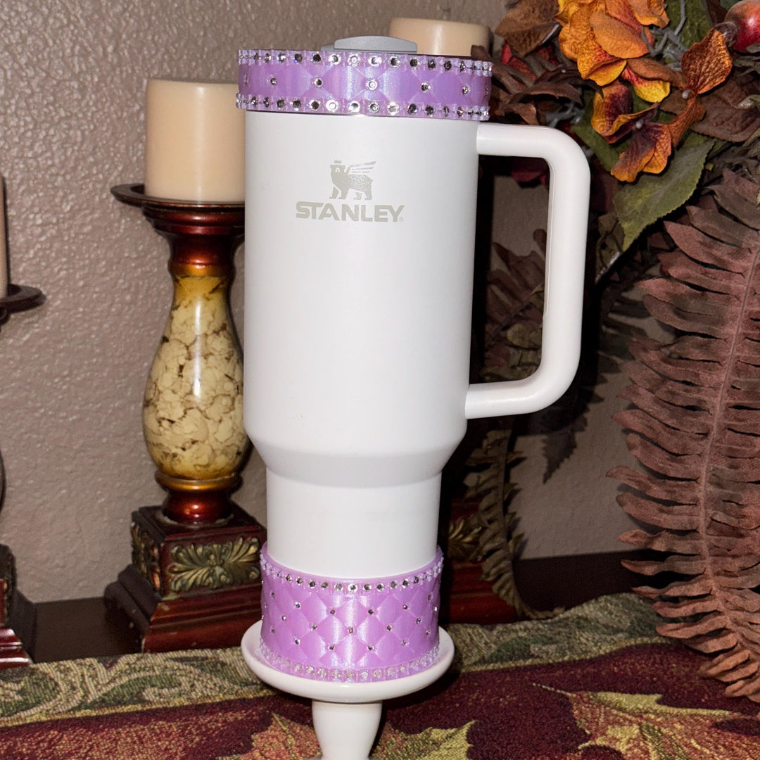 Lavender Lilac Purple Quilted Rhinestone Tumbler boot and halo for Stanley tumblers