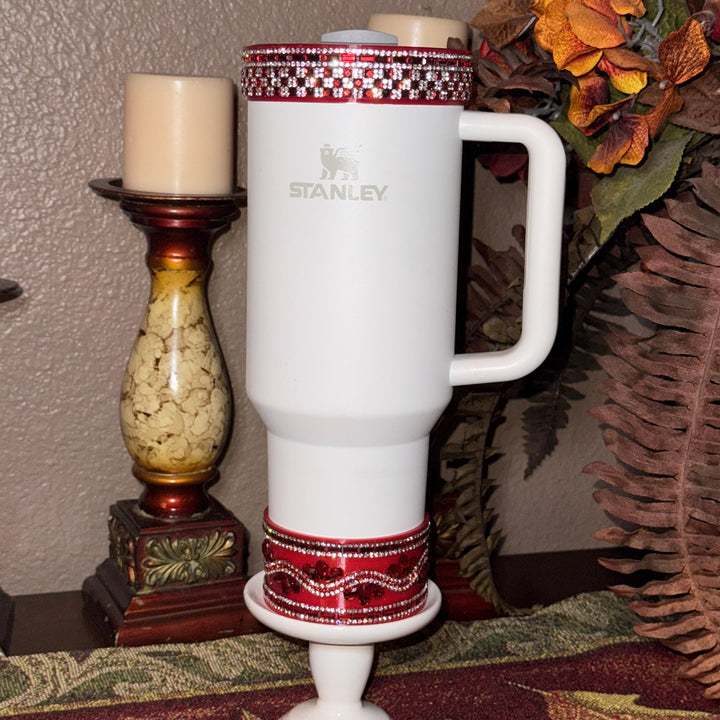 Red and Silver Rhinestone Tumbler Boot or Halo, Bling Sparkle Cup Sleeve, Stanley and other brand Accessories, Unique Gift