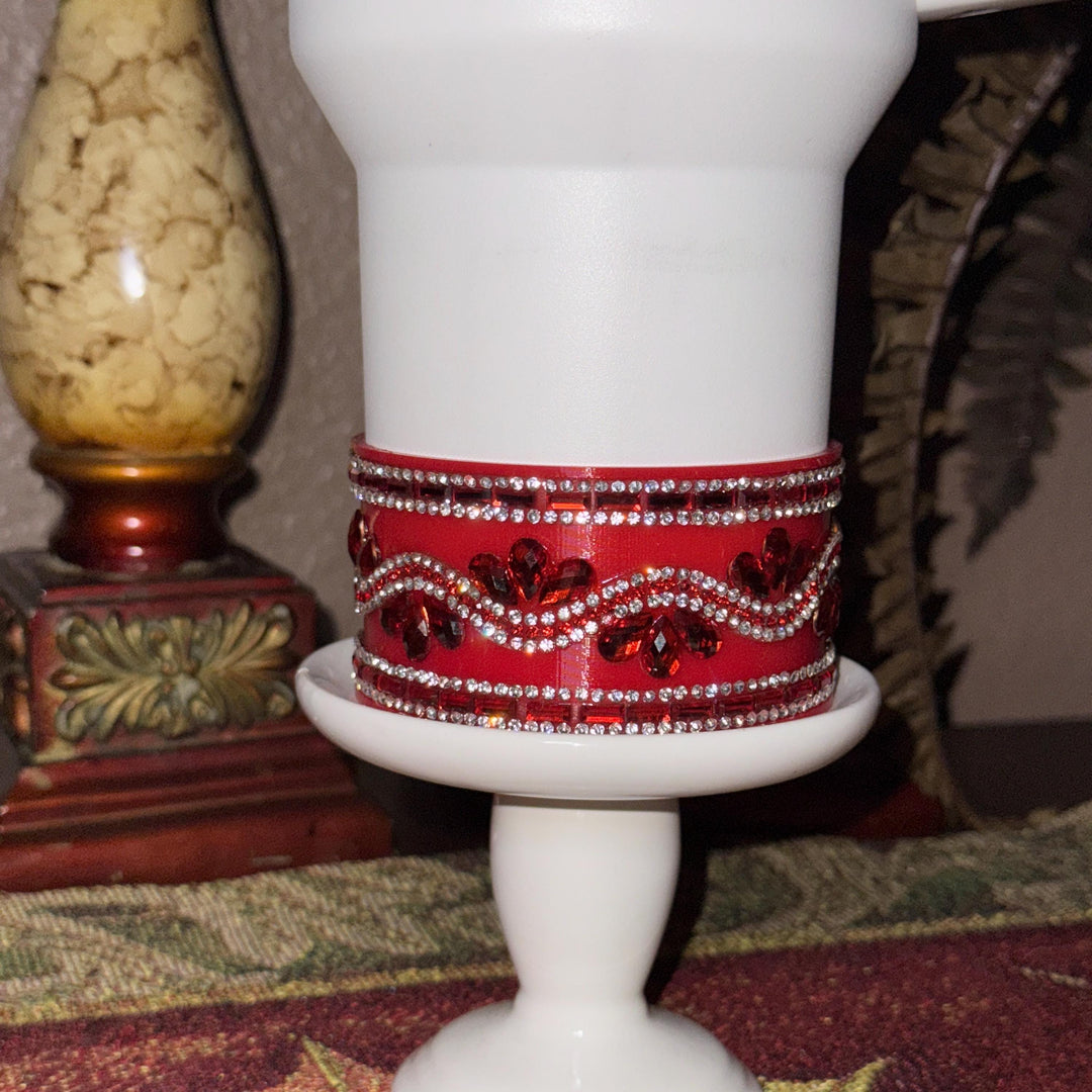 Red and Silver Rhinestone Tumbler Boot or Halo, Bling Sparkle Cup Sleeve, Stanley and other brand Accessories, Unique Gift