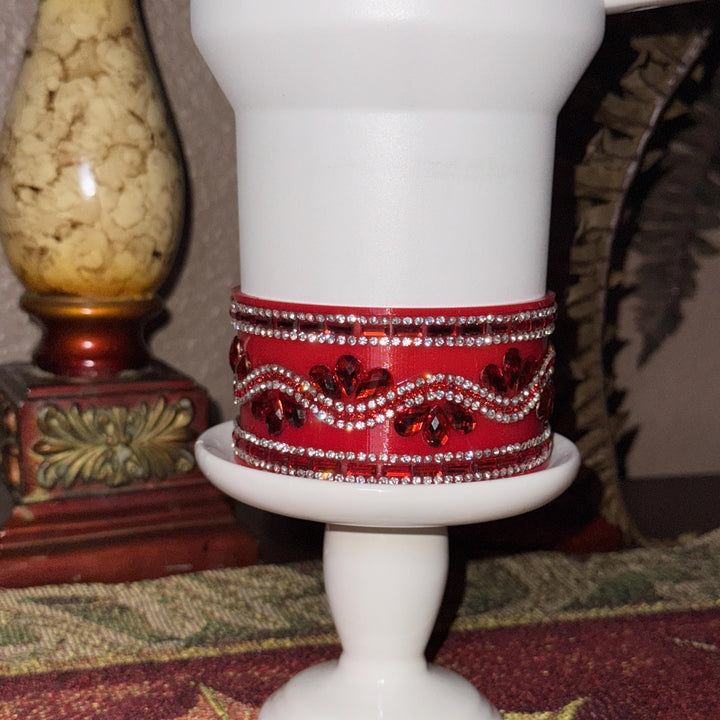 Red and Silver Rhinestone Tumbler Boot or Halo, Bling Sparkle Cup Sleeve, Stanley and other brand Accessories, Unique Gift