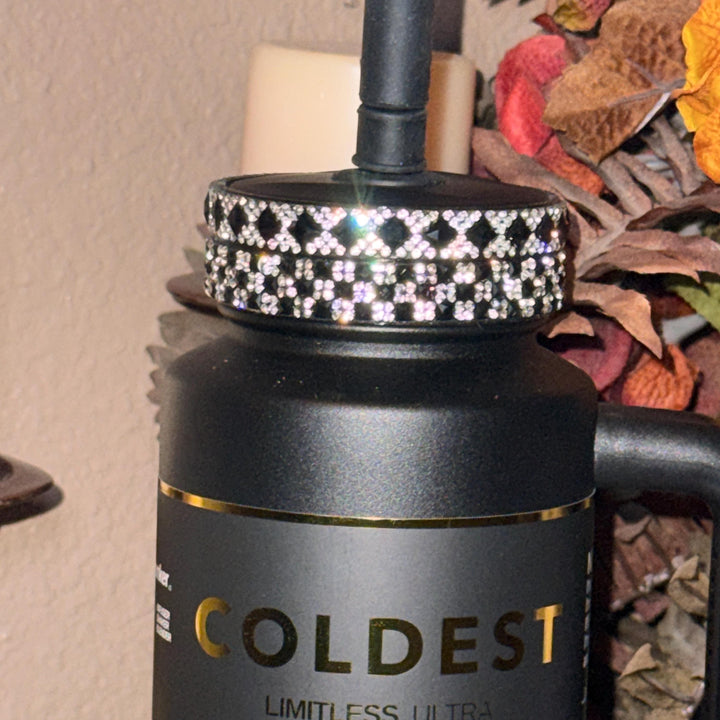 Black and Silver Rhinestone Tumbler accessories, bling collar halo boot, fits Stanley and Coldest tumblers, unique gift