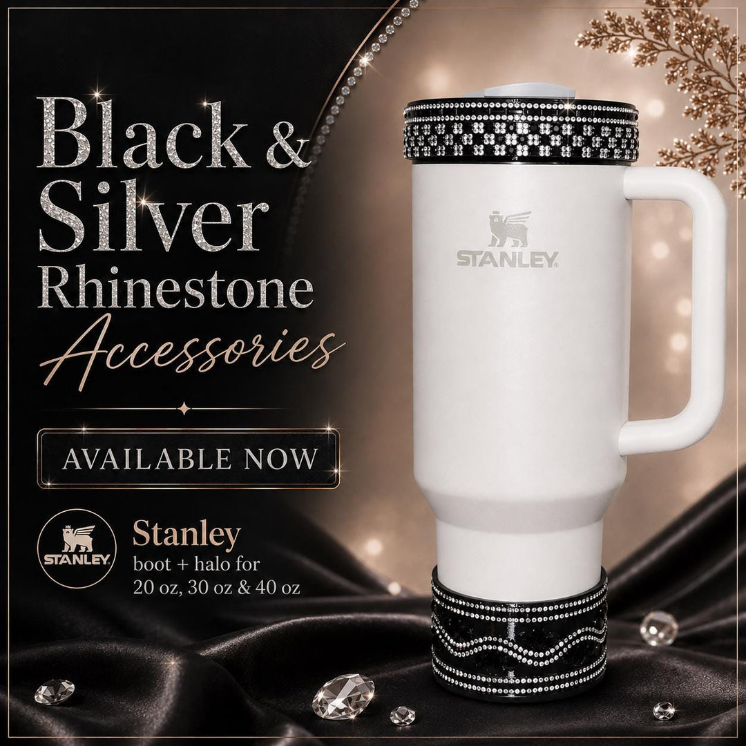 Black and Silver Rhinestone Tumbler accessories, bling collar halo boot, fits Stanley and Coldest tumblers, unique gift