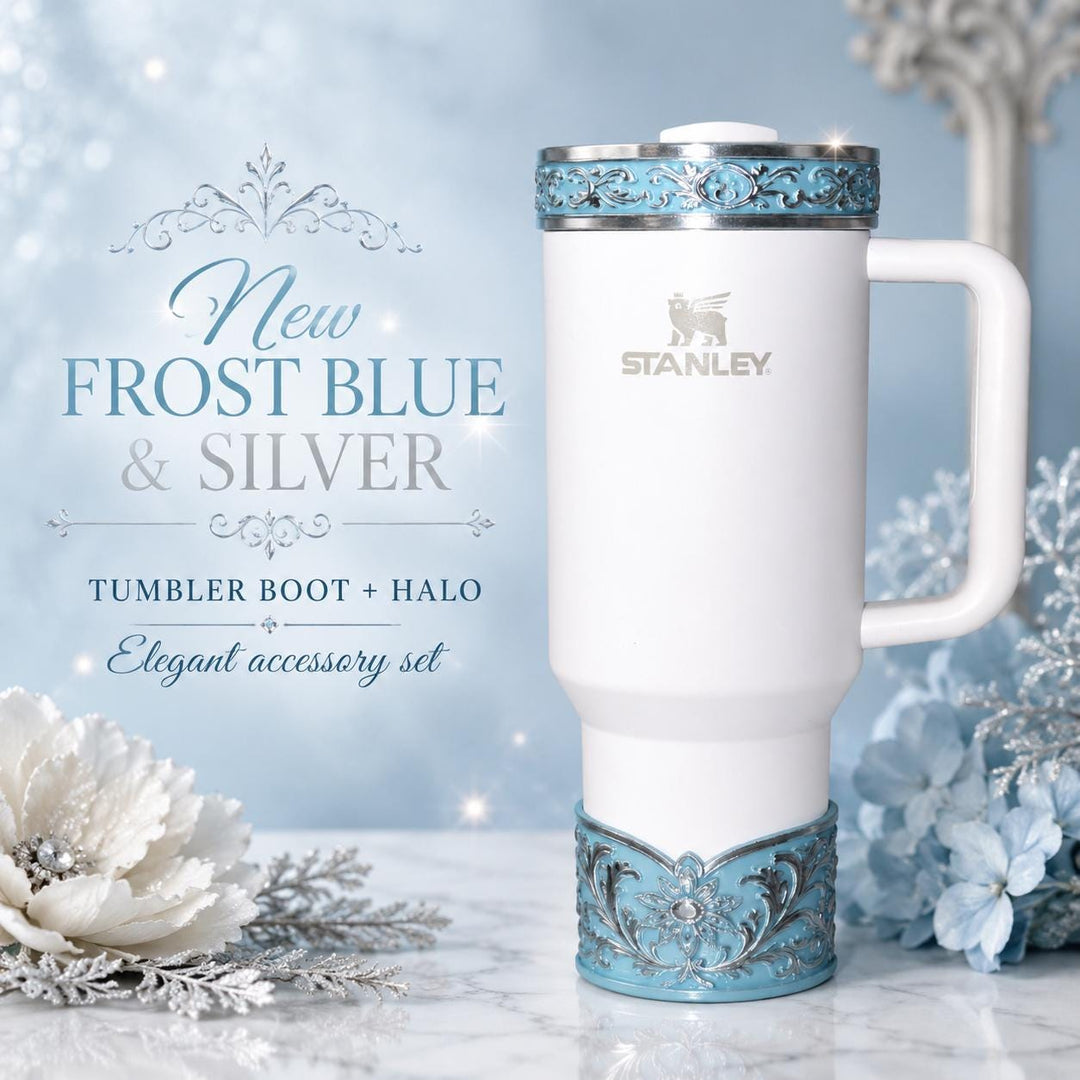 Frost Blue and Silver Fancy Lace Tumbler Boot or Halo Accessory Collection for tumblers, Stanley accessories