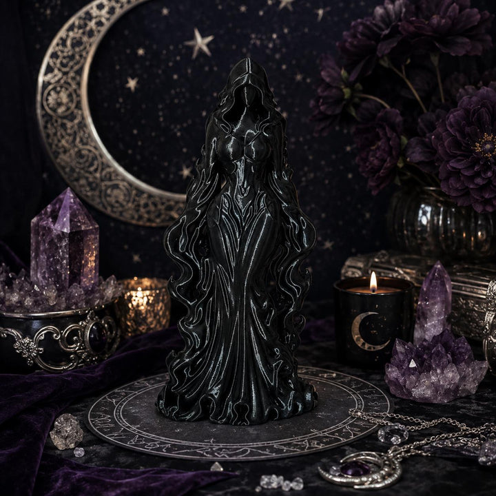 Hooded Goddess Princess Figurine, Gothic Dark Goddess Statue, Witchy Altar Decor, Halloween Shelf Accent, Mystical 3D Printed Sculpture