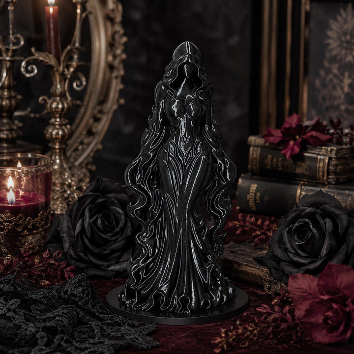 Hooded Goddess Princess Figurine, Gothic Dark Goddess Statue, Witchy Altar Decor, Halloween Shelf Accent, Mystical 3D Printed Sculpture