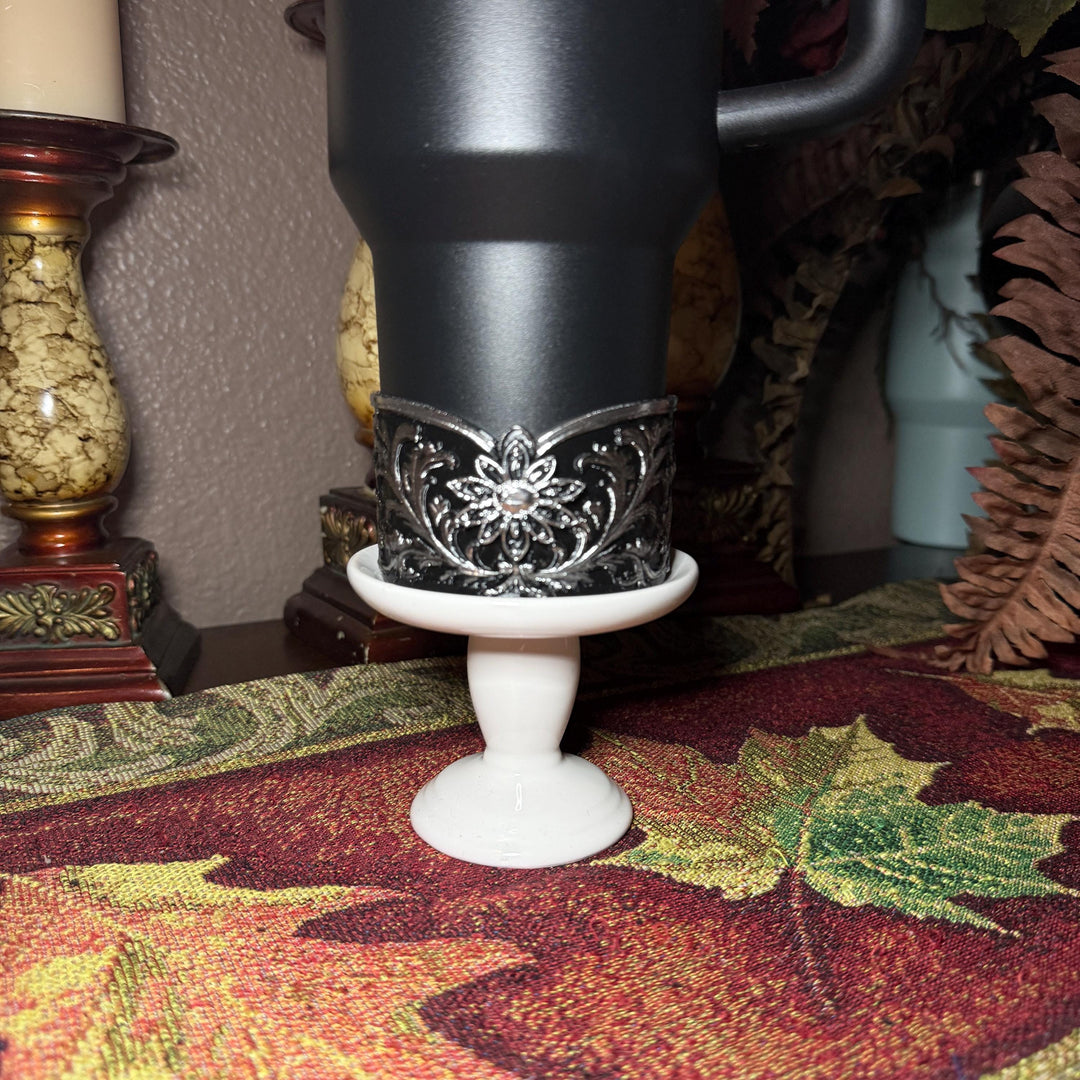 Elegant Black and Silver Fancy Lace Tumbler Boot, Halo or lid collar Accessory Collection for tumblers, Stanley and Coldest accessories