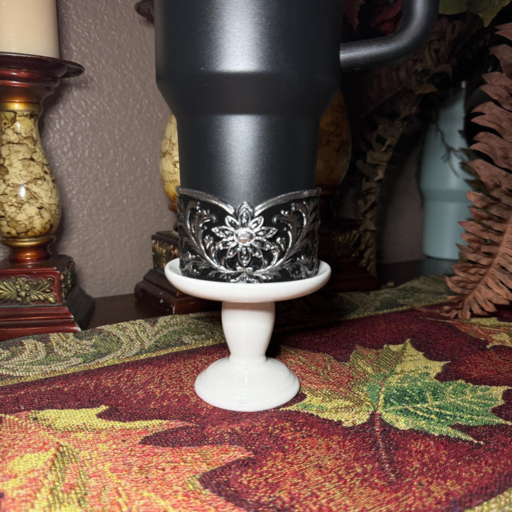 Elegant Black and Silver Fancy Lace Tumbler Boot, Halo or lid collar Accessory Collection for tumblers, Stanley and Coldest accessories