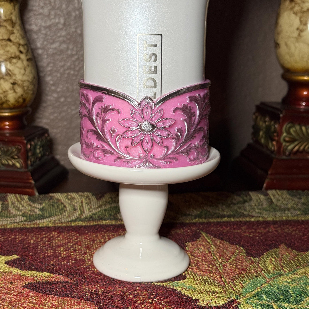 Elegant Pink and Silver Fancy Lace Tumbler Boot, Halo or lid collar Accessory Collection for tumblers, Stanley and Coldest accessories