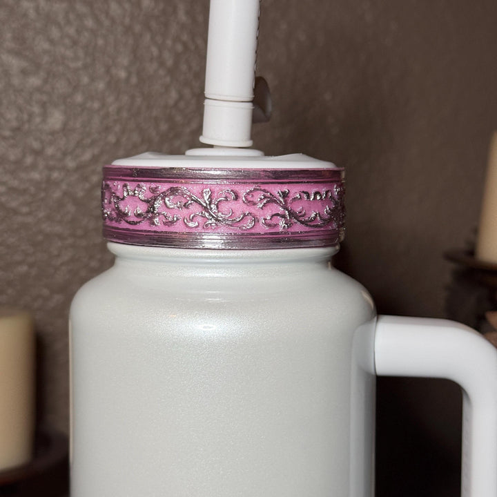 Elegant Pink and Silver Fancy Lace Tumbler Boot, Halo or lid collar Accessory Collection for tumblers, Stanley and Coldest accessories