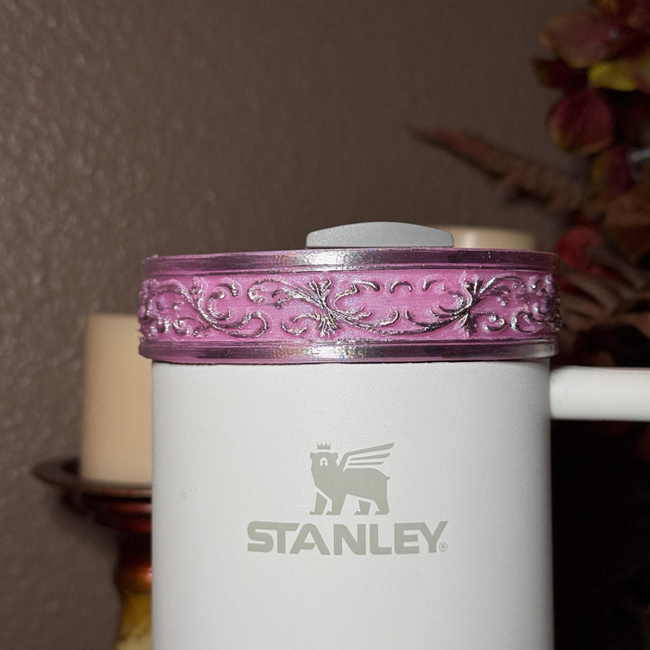 Elegant Pink and Silver Fancy Lace Tumbler Boot, Halo or lid collar Accessory Collection for tumblers, Stanley and Coldest accessories
