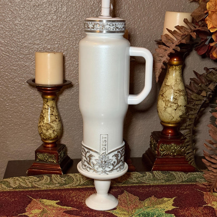 Elegant Pink and Silver Fancy Lace Tumbler Boot, Halo or lid collar Accessory Collection for tumblers, Stanley and Coldest accessories