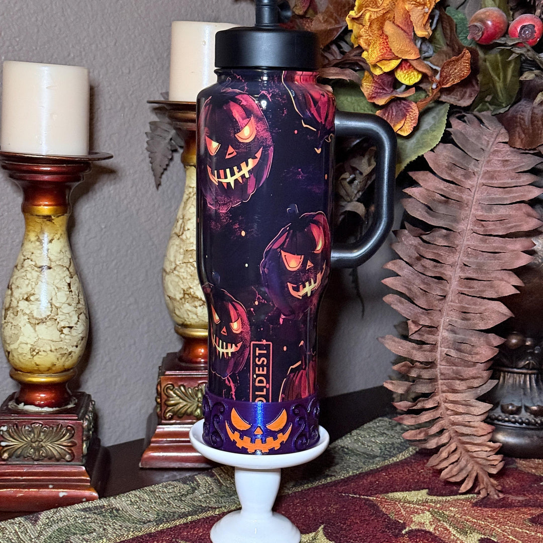 Halloween Pumpkin Patch Tumbler Boots, Purple orange black, Sleeve accessory, fits Coldest and Stanley Tumblers, Unique Gift