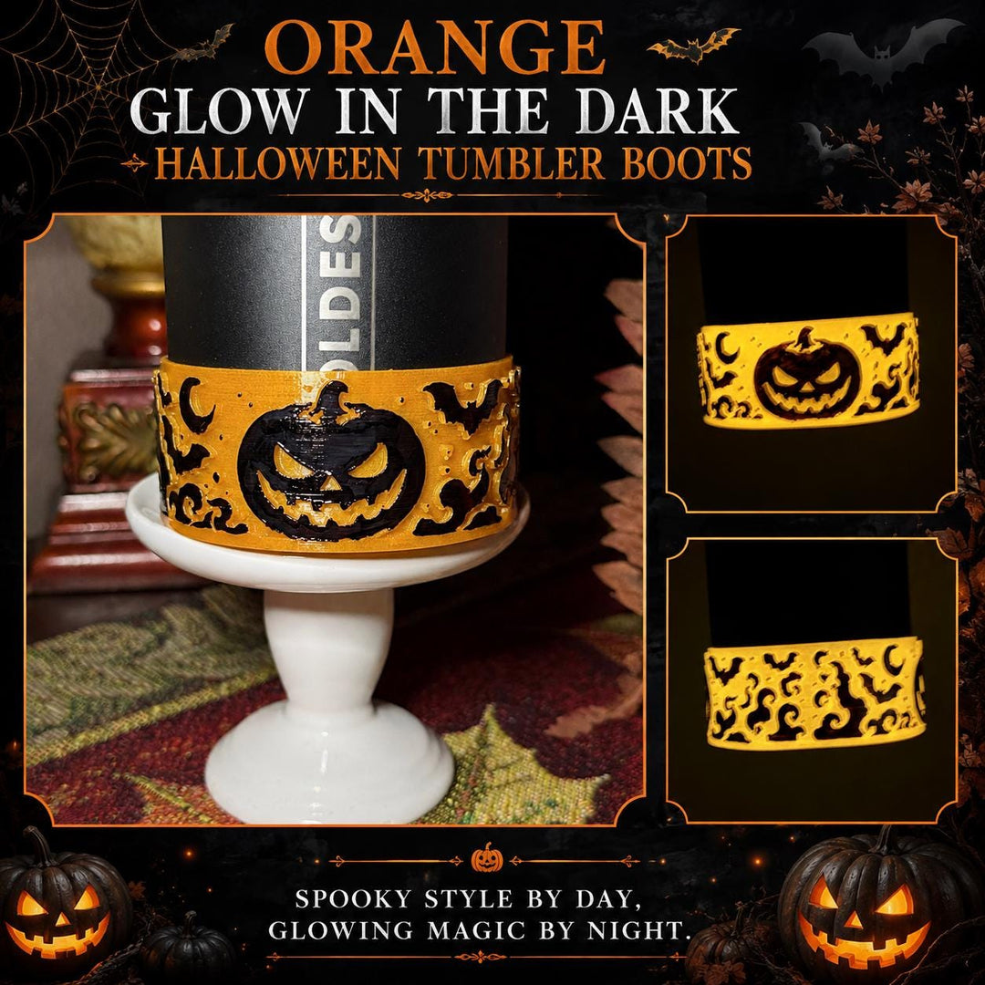 Glow in the Dark Orange Black Halloween Pumpkin Tumbler Boot, Halloween Tumbler Sleeve, Accessories for Stanley Coldest, Unique Gift